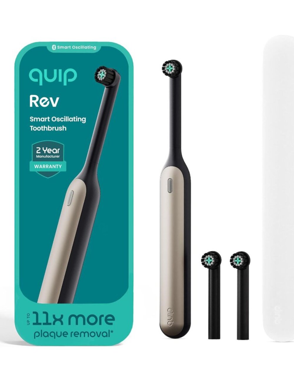 NEW Quip Rev Smart Oscillating Toothbrush Black Crescent